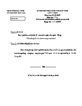 Đề dự bị thi chọn học sinh giỏi cấp tỉnh Bắc Ninh năm học 2008  2009 môn Ngữ văn - Lớp 12 - thpt